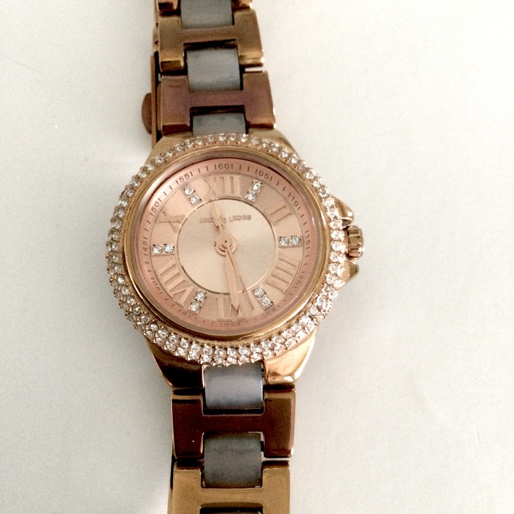 Michael Kors Gold Tone Watch with Crystals & Gray Insets 3 Extra Links